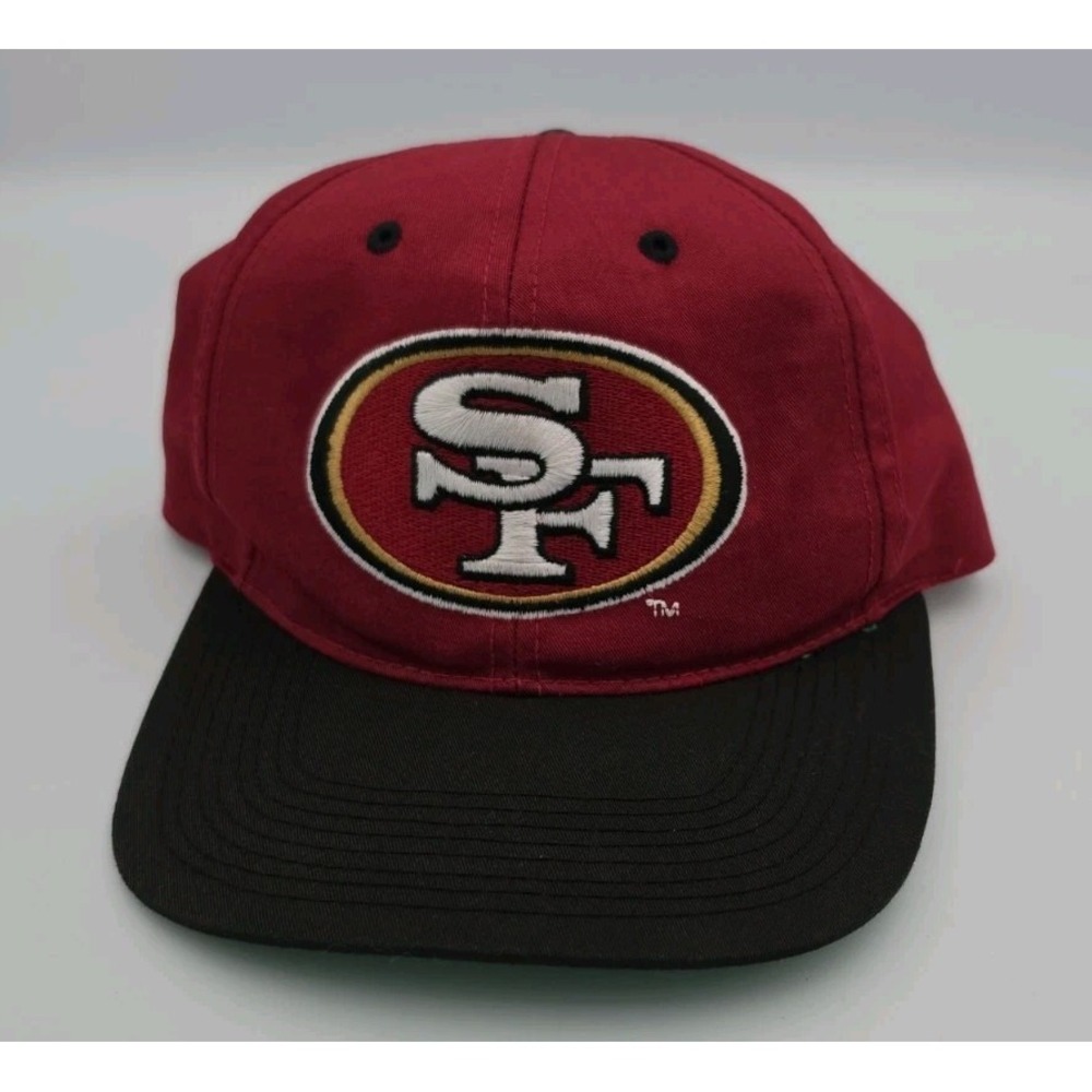 San Francisco 49ers Hat Vintage Plain Logo Burgundy Black Bill NFL Cap Team App.